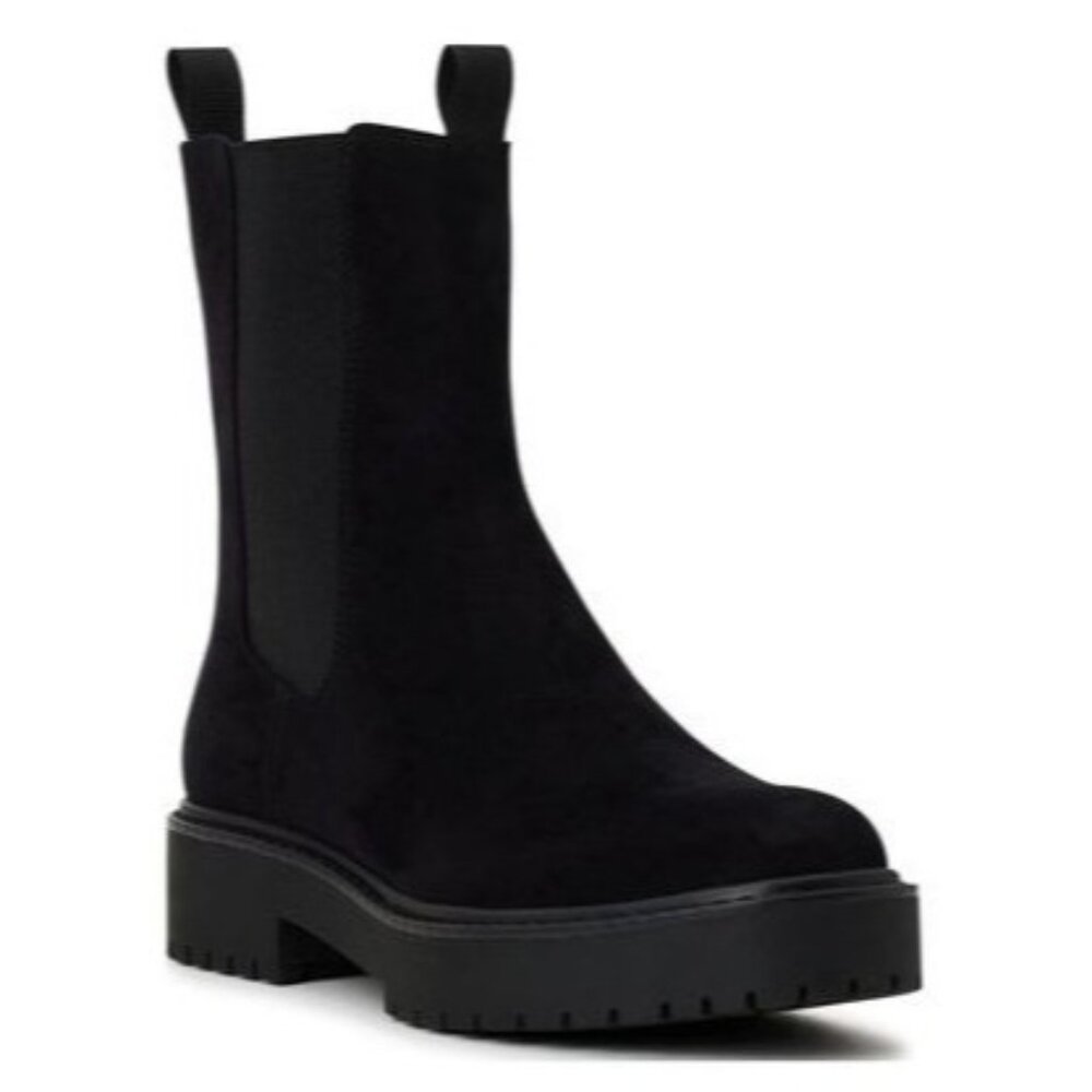 Time and Tru Black Lug-Sole Chelsea Booties